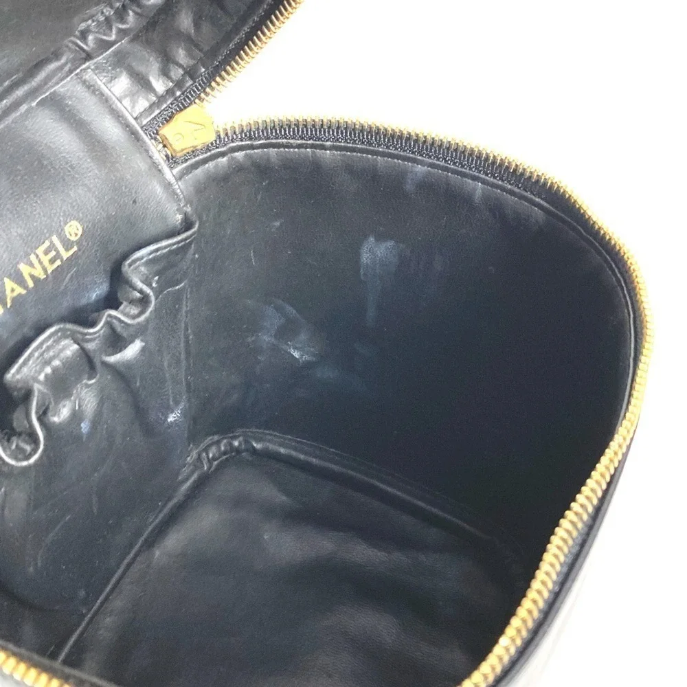 CHANEL Black Leather Logo Pouch